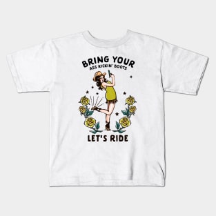 Let's Ride: Retro Western Cowgirl Country Rodeo Pinup Kids T-Shirt